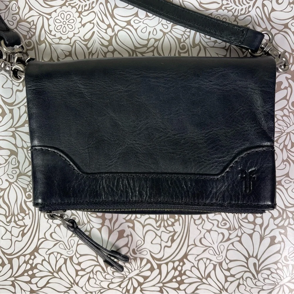 Frye Melissa Crossbody Stadium Bag Purse Black Leather - Picture 2 of 12